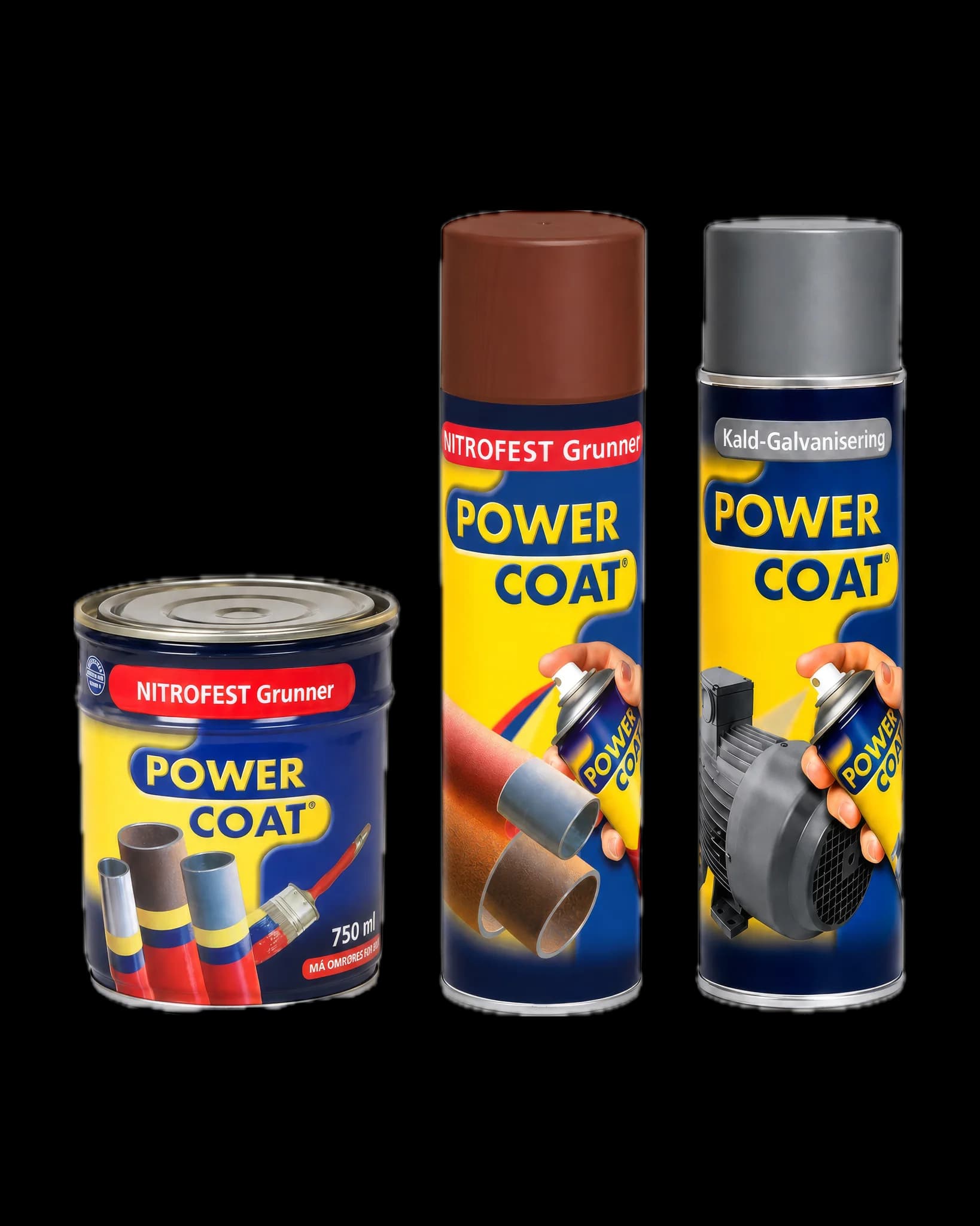 Nitrofest-boks og spray ved siden av Power Coat kaldgalvaniseringsspray